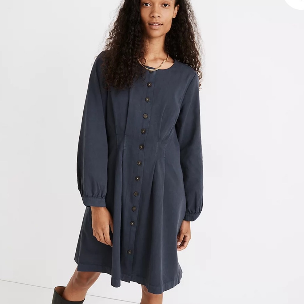 Madewell (Re)sponsible Long Sleeve Blue Button Front Mini Dress